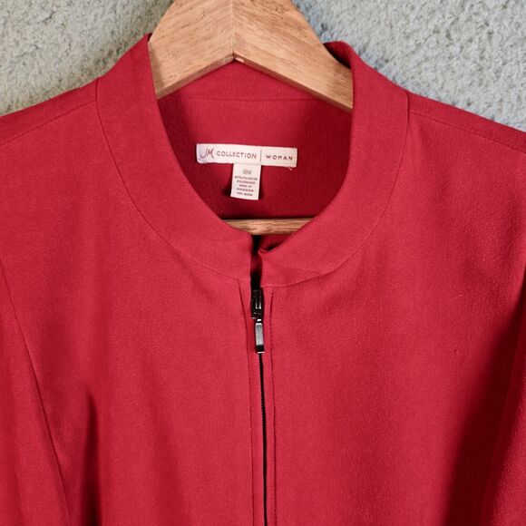 JM Collection Red Suede Like Zip Up Jacket 18W Plus Minimalist Blazer Trending - Picture 6 of 11